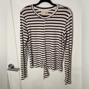 Jackson Rowe Rodebud Striped Long Sleeve Modal Tee Shirt White & Burgundy Large